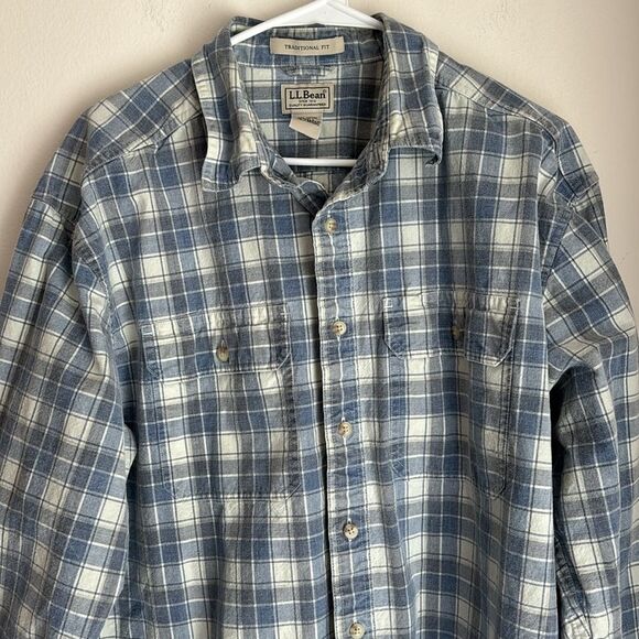 L.L Bean Men’s traditional fit plaid casual button down white blue size LG Tall - Picture 2 of 7